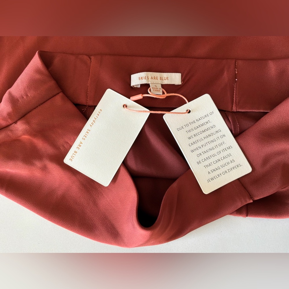 Skies Are Blue Satin Midi Skirt Lace Hem Rust Red Size S Slip Silky - Picture 5 of 7